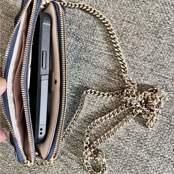 EUC Kate Spade Margaux Double Zip Bicolor Leather Chain Wallet Shoulder BAG - Picture 8 of 12